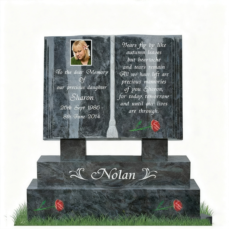 Buchförmiger Grabstein aus Granit