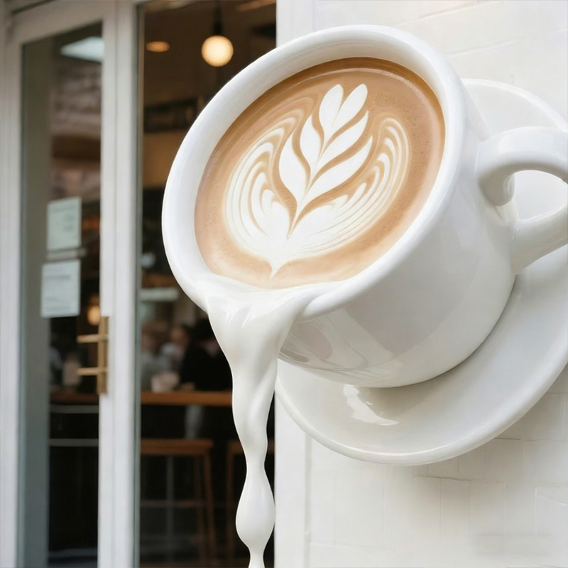 Schwimmende Kaffeetasse aus Fiberglas, dekorative Skulptur