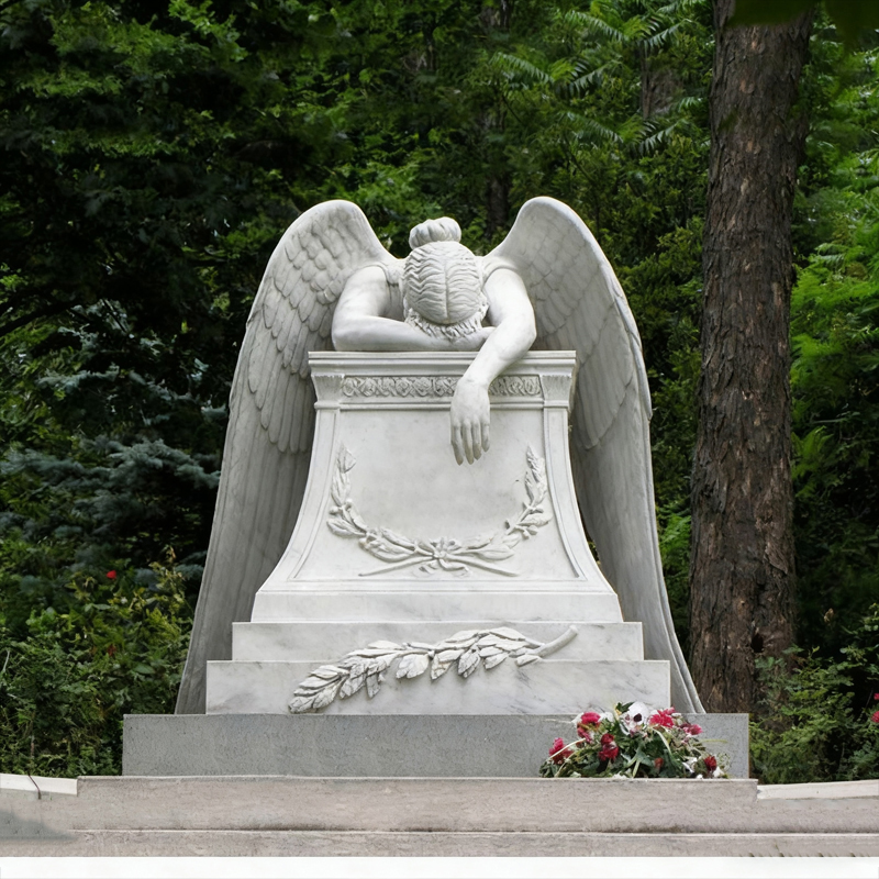 Grabstein aus Marmor mit gesenktem Engelskopf