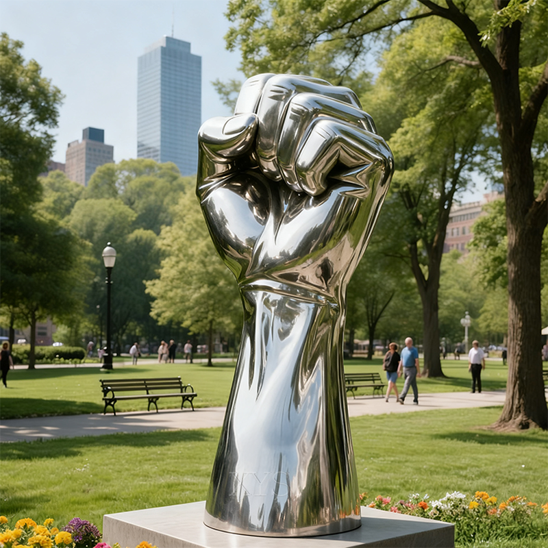 Iron Fist United Spiegel-Skulptur aus Edelstahl
